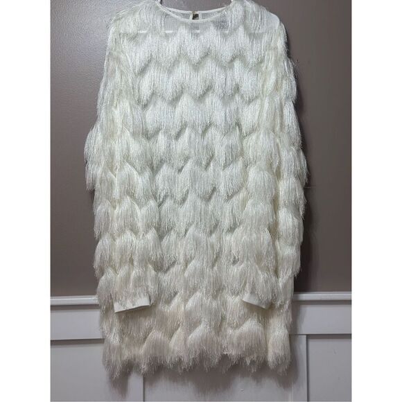 NWT Kaviar Gauche Twist Pulli Full Fringe Long Sleeve Mini Dress Women's 8US - Picture 2 of 13